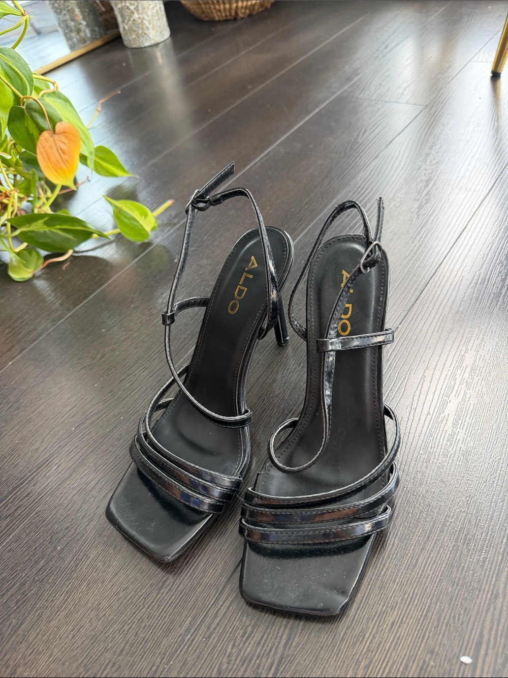 ALDO Black Strappy Square-Toe Stiletto Heels